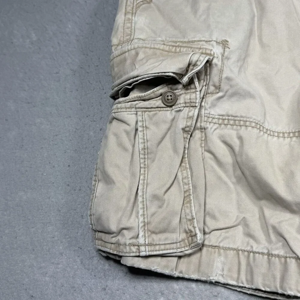 Abercrombie & Fitch Men’s Shorts 36 Khaki Button Fly Distressed Heavy Cargo